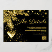 黒と金ゴールド冬の結婚式QRコード詳細カード 箔シーズンカード (正面)