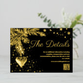 黒と金ゴールド冬の結婚式QRコード詳細カード 箔シーズンカード (立ち正面)