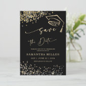 黒と金ゴールド卒業の日付を保存 招待状 (スタンド正面)