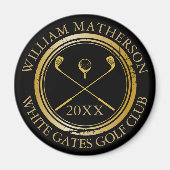 黒と金ゴールド名とクラブ名日付 マグネット (正面)