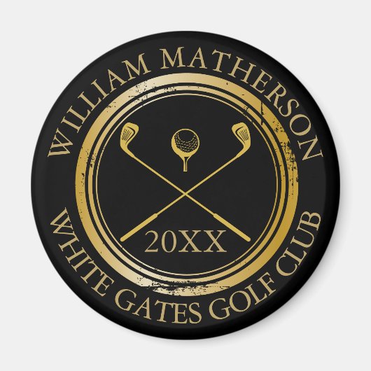 黒と金ゴールド名とクラブ名日付 マグネット (正面)