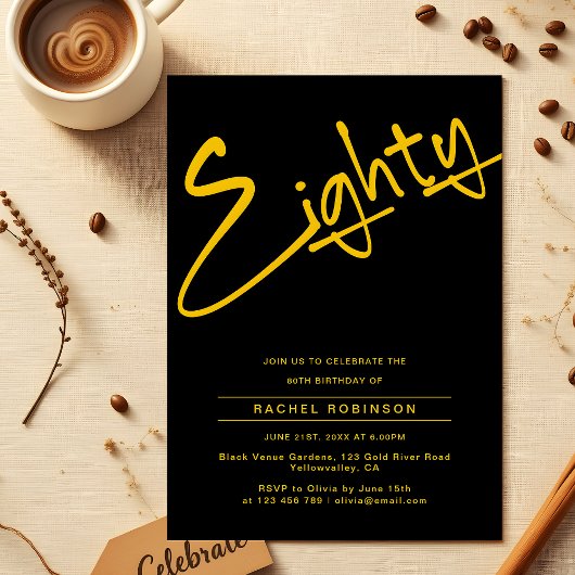 黒と金ゴールド大人80歳の誕生日パーティー 招待状