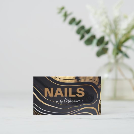 黒と金ゴールド大理石ネイルサロンマニキュリスト ロイヤリティカード (スタンド正面)