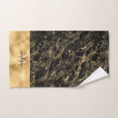 黒と金ゴールド大理石モノグラムシャワーカーテンバス バスタオルセット (ハンドタオル)