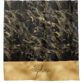 黒と金ゴールド大理石モノグラムシャワーカーテン シャワーカーテン (正面)