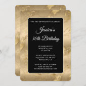 黒と金ゴールド大理石30歳の誕生日 招待状 (正面/裏面)