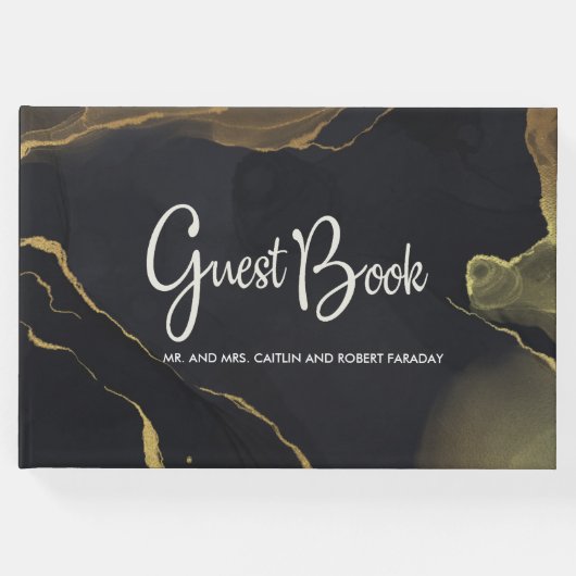 黒と金ゴールド大理石 ゲストブック (正面)