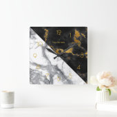 黒と金ゴールド大理石 スクエア壁時計 (ホーム)