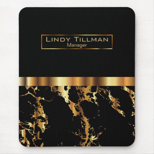 黒と金ゴールド大理石 マウスパッド (正面)