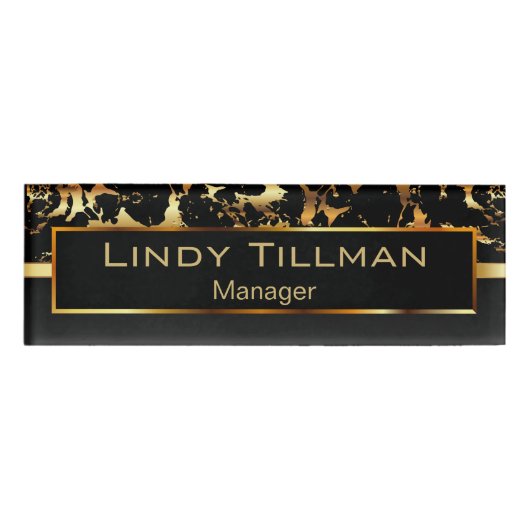 黒と金ゴールド大理石 名札 (正面)