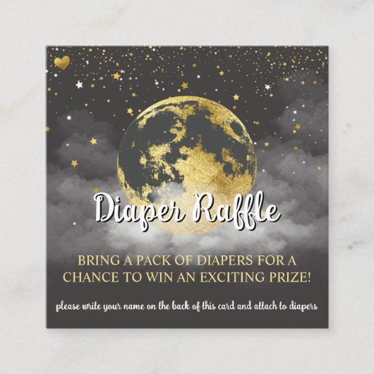 黒と金ゴールド天の赤ちゃんシャワーおむつラッフル エンクロージャーカード (正面)