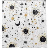 黒と金ゴールド天日月星 シャワーカーテン (正面)