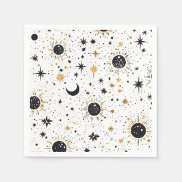 黒と金ゴールド天日月星 スタンダードカクテルナプキン