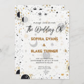 黒と金ゴールド天日月結婚星 招待状 (正面/裏面)