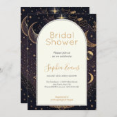 黒と金ゴールド天月スターズブライダルシャワー 招待状 (正面/裏面)