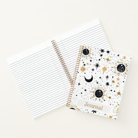 黒と金ゴールド天空の太陽の月の星ジャーナル ノートブック (内部)