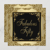 黒と金ゴールド女性50th誕生日パーティー 招待状 (正面/裏面)