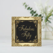 黒と金ゴールド女性50th誕生日パーティー 招待状 (スタンド正面)