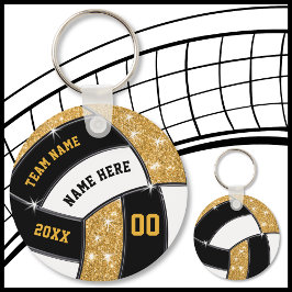 黒と金ゴールド安いバレーボールギフト4文字ボックス キーホルダー