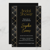 黒と金ゴールド市松模様に縁どブライダルシャワー 招待状 (正面/裏面)
