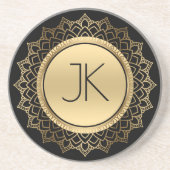 黒と金ゴールド幾何学円マンダラ コースター (正面)