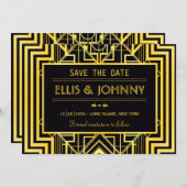 黒と金ゴールド幾何学日付を保存 セーブザデート (正面/裏面)