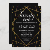 黒と金ゴールド幾何学長誕生日招待状 招待状 (正面/裏面)