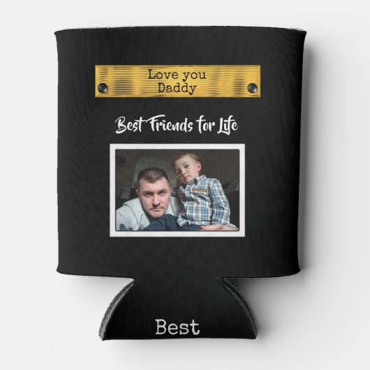 黒と金ゴールド愛あなたパパ最高の友達の写真 缶クーラー (正面)