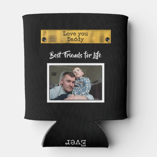 黒と金ゴールド愛あなたパパ最高の友達の写真 缶クーラー (裏面)