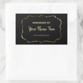 黒と金ゴールド手作り 長方形シール (バッグ)