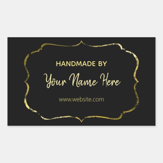 黒と金ゴールド手作り 長方形シール (正面)