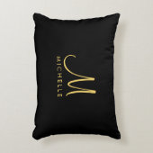 黒と金ゴールド手書きモノグラム名テンプレート アクセントクッション (正面(垂直))