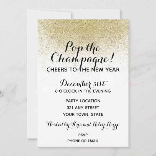 黒と金ゴールド新年のイブ招待状 招待状 (正面)