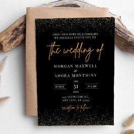 黒と金ゴールド新年のイブ結婚式招待状 招待状