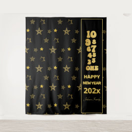 黒と金ゴールド新年イブカウントダウンパーティー タペストリー