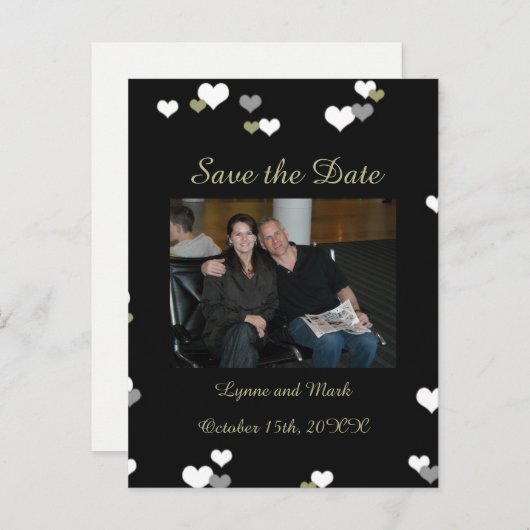 黒と金ゴールド日付の保存 案内ポストカード (正面/裏面)