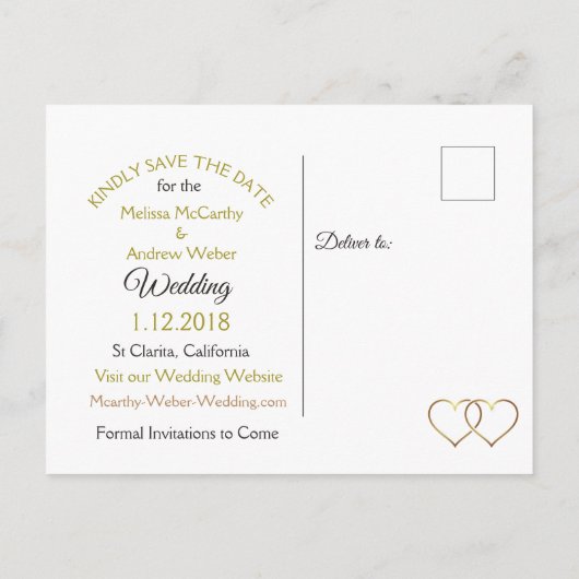 黒と金ゴールド日付はがきを保存 案内ポストカード (裏面)