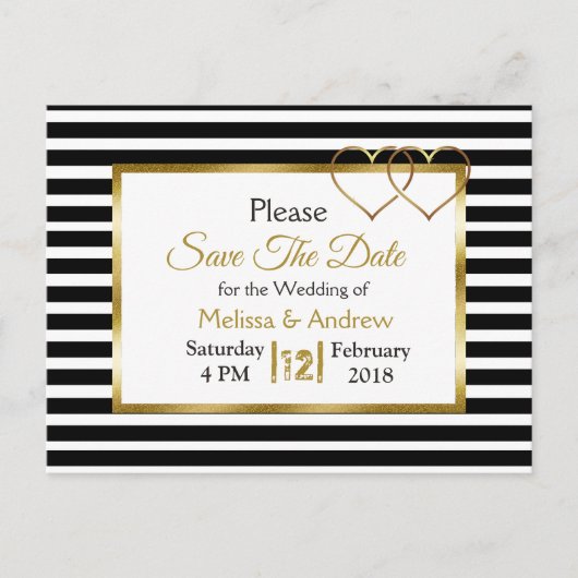 黒と金ゴールド日付はがきを保存 案内ポストカード (正面)