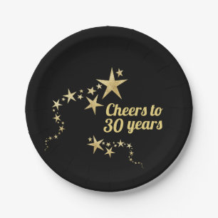 黒と金ゴールド星応援30年誕生日 ペーパープレート