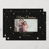 黒と金ゴールド星空の夜の写真クリスマス シーズンカード (正面/裏面)