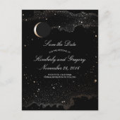 黒と金ゴールド星空の夜の月の日付を保存 案内ポストカード (正面)
