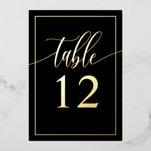 黒と金ゴールド書道スクリプトフォイル表番号 箔招待状 (正面)