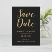 黒と金ゴールド書道結婚式の日付を保存 招待状 (スタンド正面)