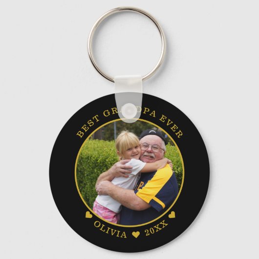 黒と金ゴールド最高ののGrandpa Ever Photo キーホルダー (正面)
