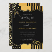 黒と金ゴールド枠結婚式招待状 (正面/裏面)