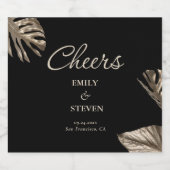 黒と金ゴールド植物優雅な結婚式 スパークリングワインラベル (シングルラベル)