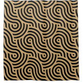 黒と金ゴールド海の海波パターン シャワーカーテン (正面)