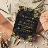 黒と金ゴールド熱帯の目的地の結婚式の招待 箔招待状