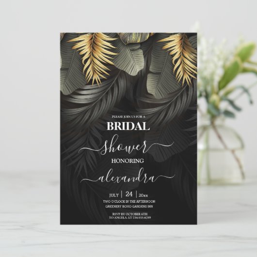 黒と金ゴールド熱帯の目的地ブライダルインビタ 招待状 (スタンド正面)
