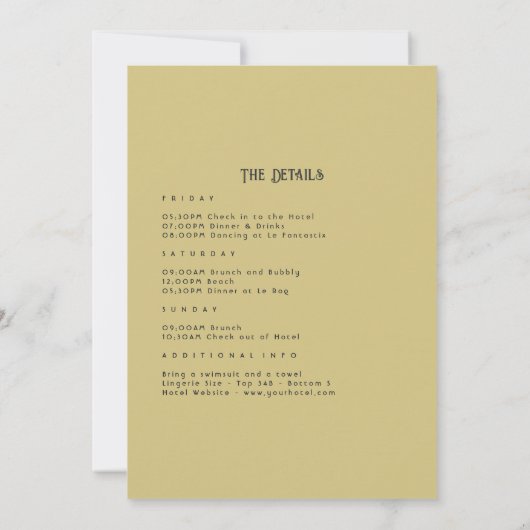 黒と金ゴールド熱帯バチェロレッテ週末 招待状 (裏面)